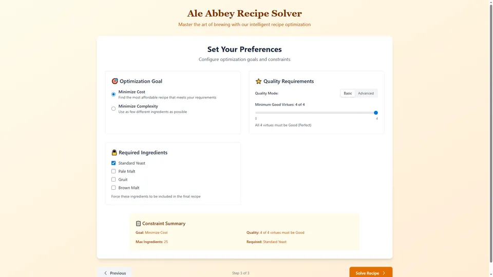 Ale Abbey Recipe Solver, screenshot 4 of 6
